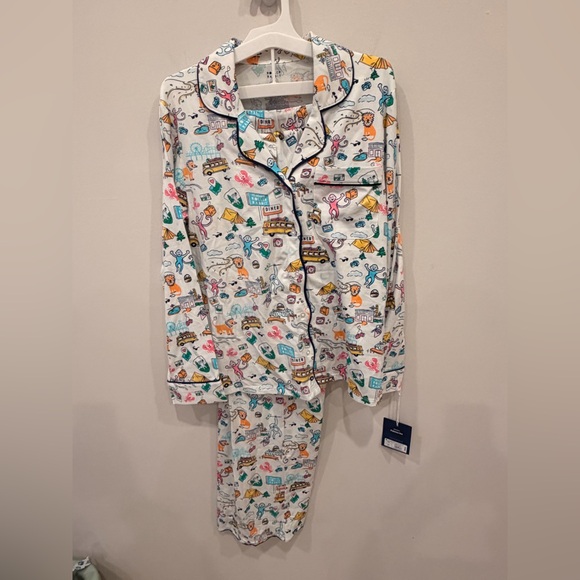 Roller Rabbit Pajama Set XXS NWT Cotton Spandex Travel Print Button Front PJ Set